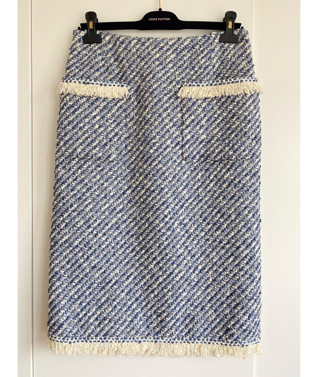 LOUIS VUITTON PRE-OWNED Голубая твидовая юбка миди, фото 7