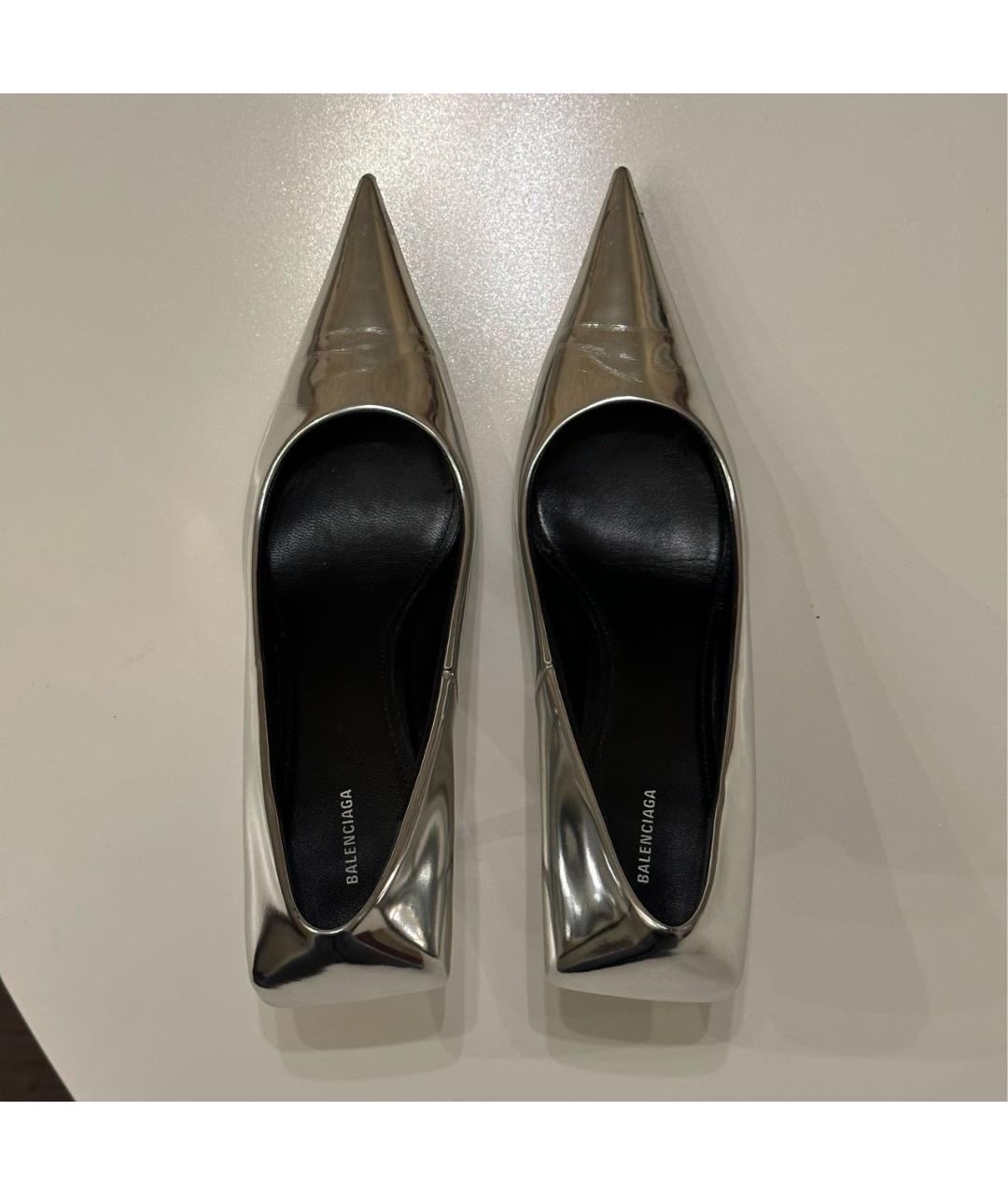 BALENCIAGA Серебряные кожаные туфли, фото 3