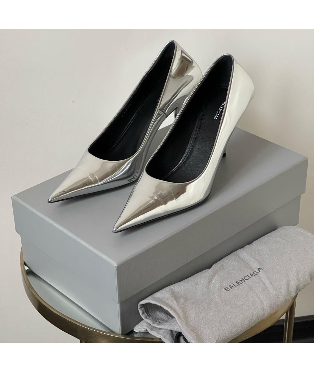 BALENCIAGA Серебряные кожаные туфли, фото 7