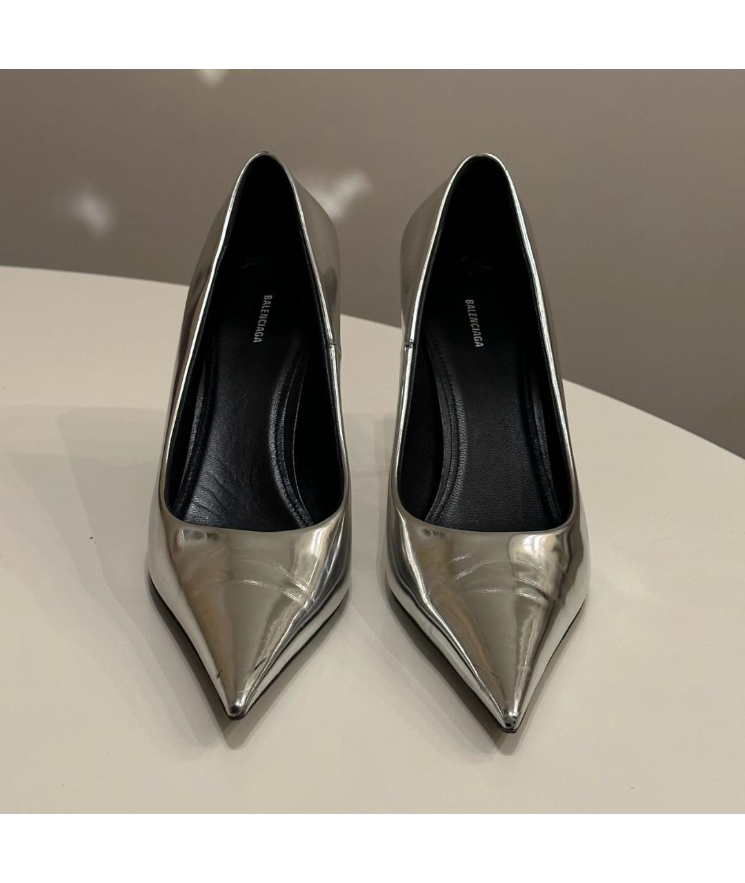 BALENCIAGA Серебряные кожаные туфли, фото 2