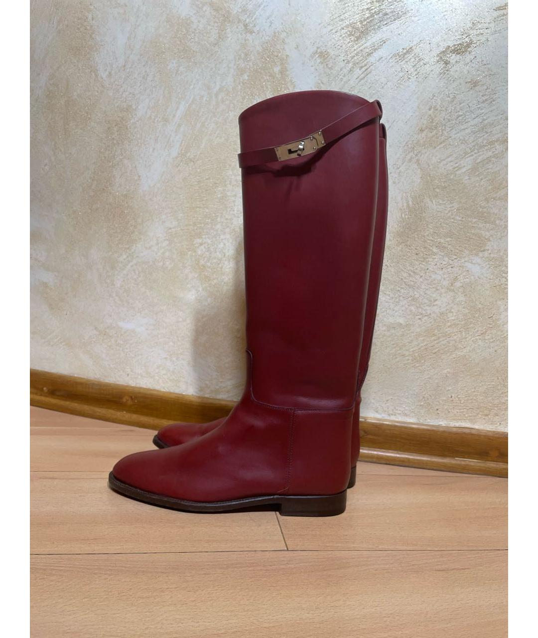 HERMES Бордовые кожаные сапоги, фото 8