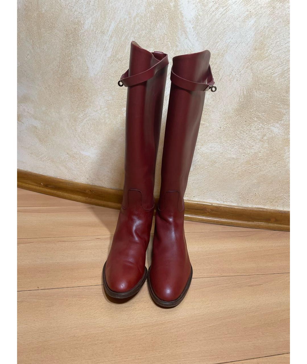 HERMES Бордовые кожаные сапоги, фото 2