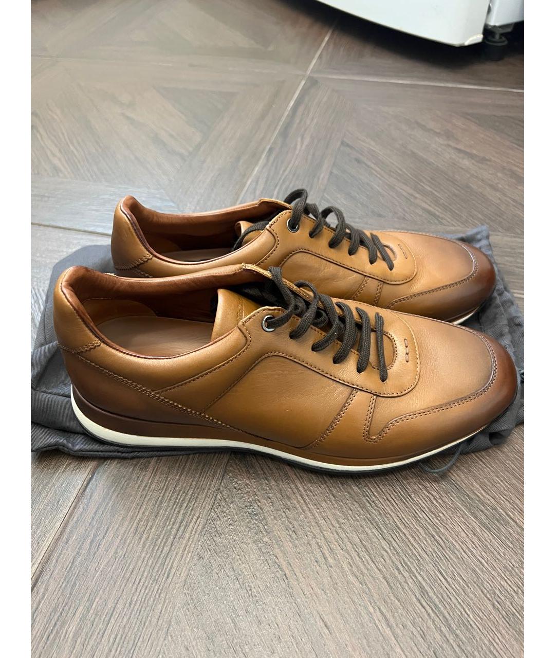 ZEGNA Коричневые кожаные низкие кроссовки / кеды, фото 4