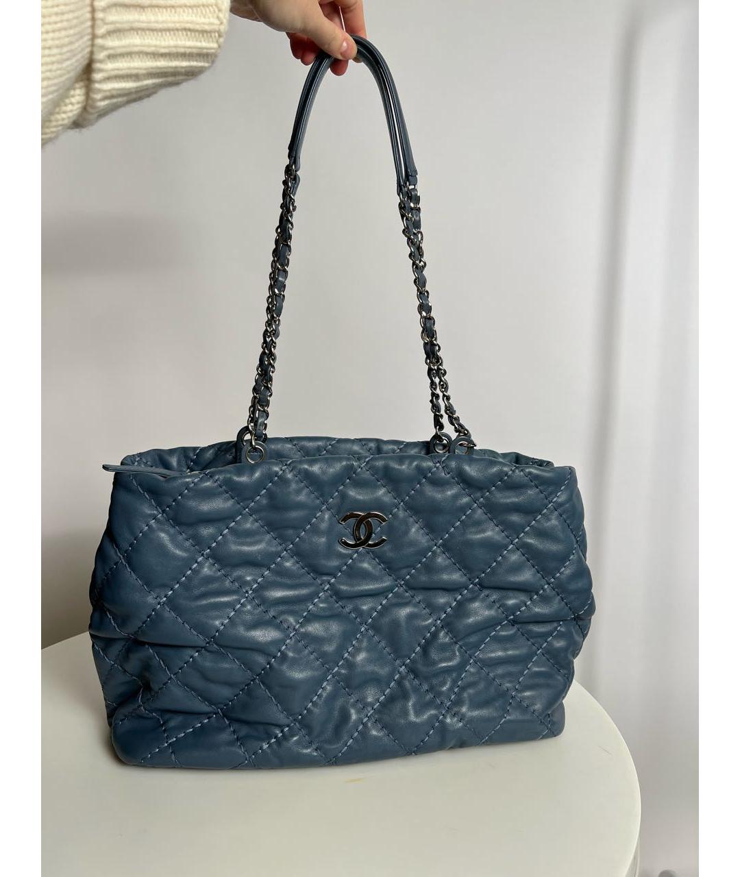 CHANEL PRE-OWNED Синяя кожаная сумка тоут, фото 7