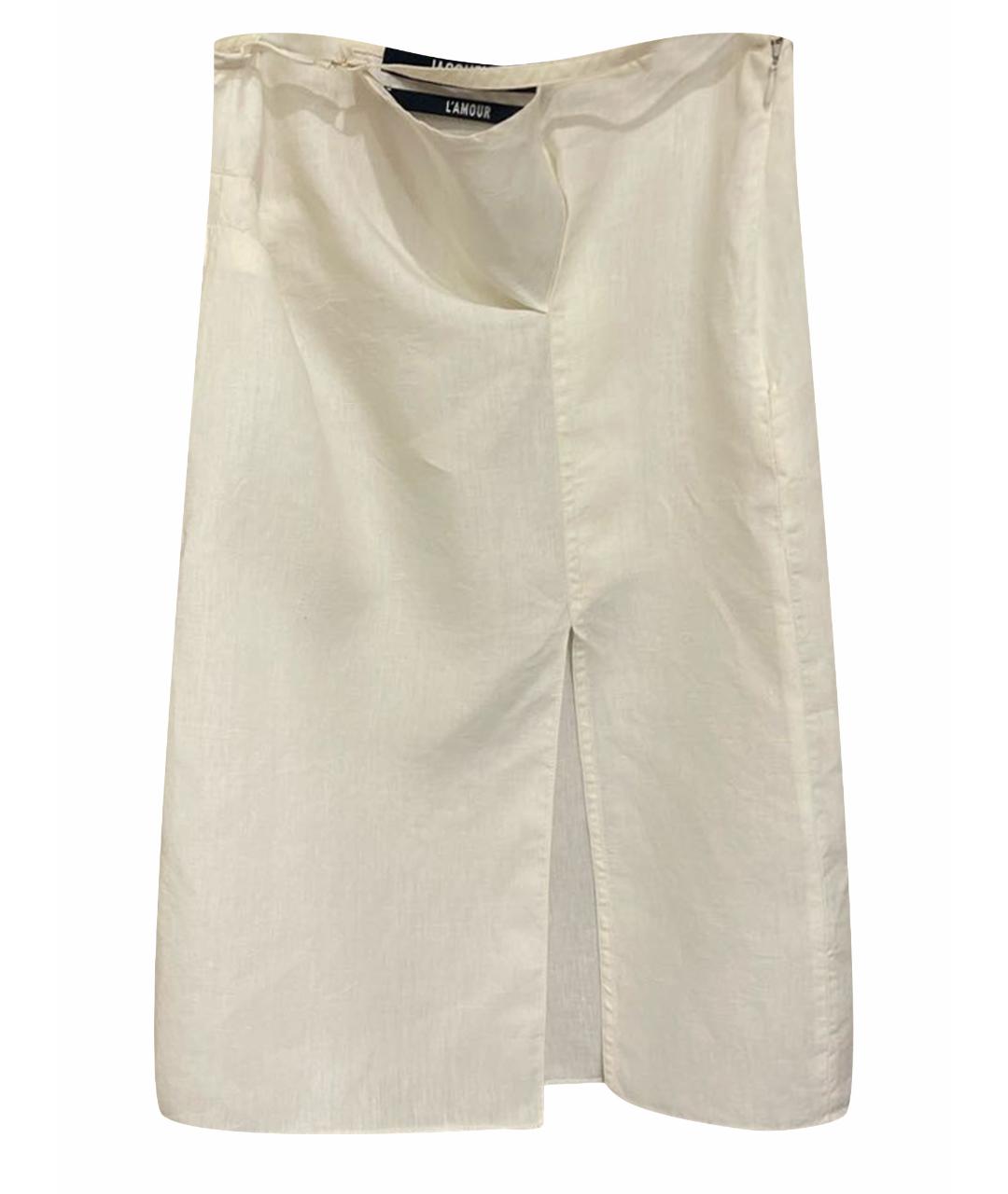 JACQUEMUS Белая льняная юбка миди, фото 1