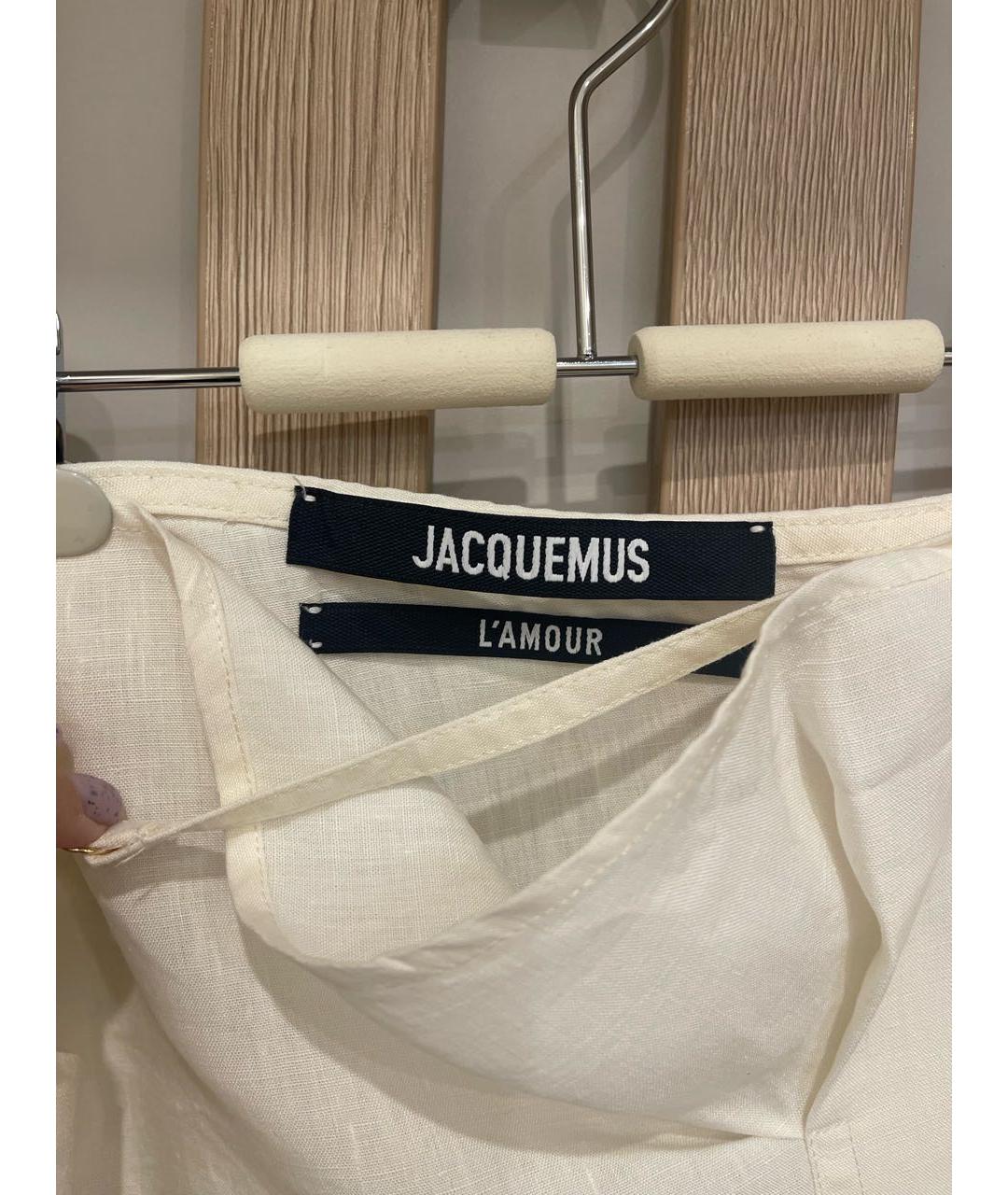 JACQUEMUS Белая льняная юбка миди, фото 3