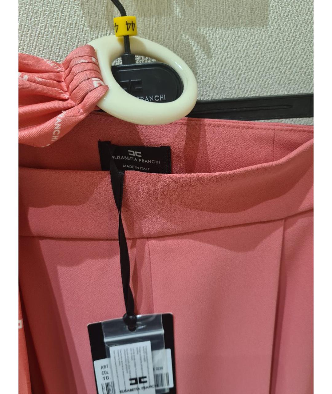 ELISABETTA FRANCHI Розовые полиэстеровые брюки узкие, фото 3