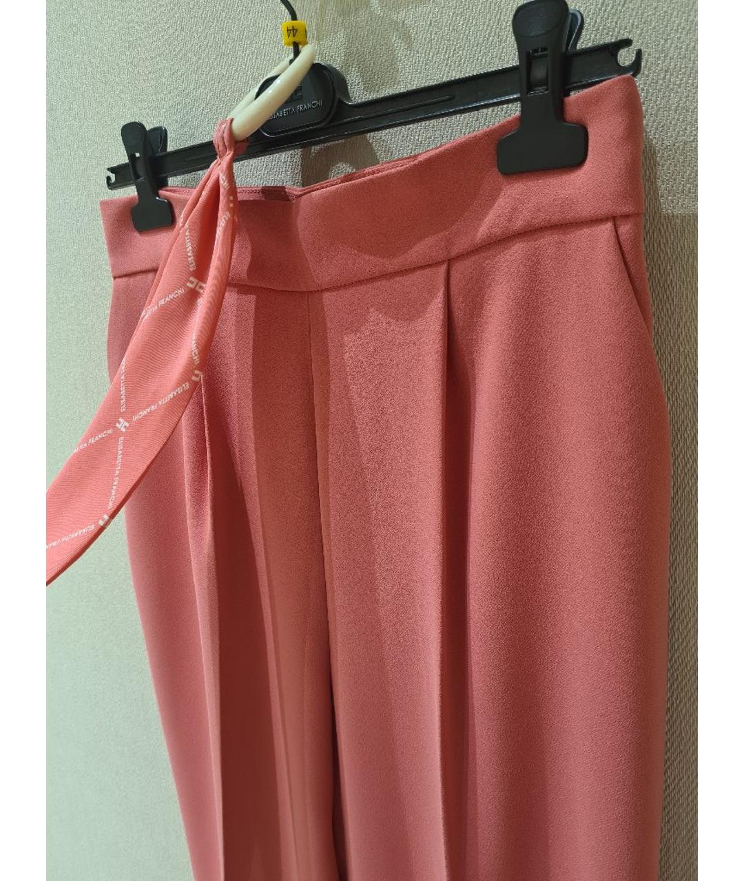 ELISABETTA FRANCHI Розовые полиэстеровые брюки узкие, фото 4
