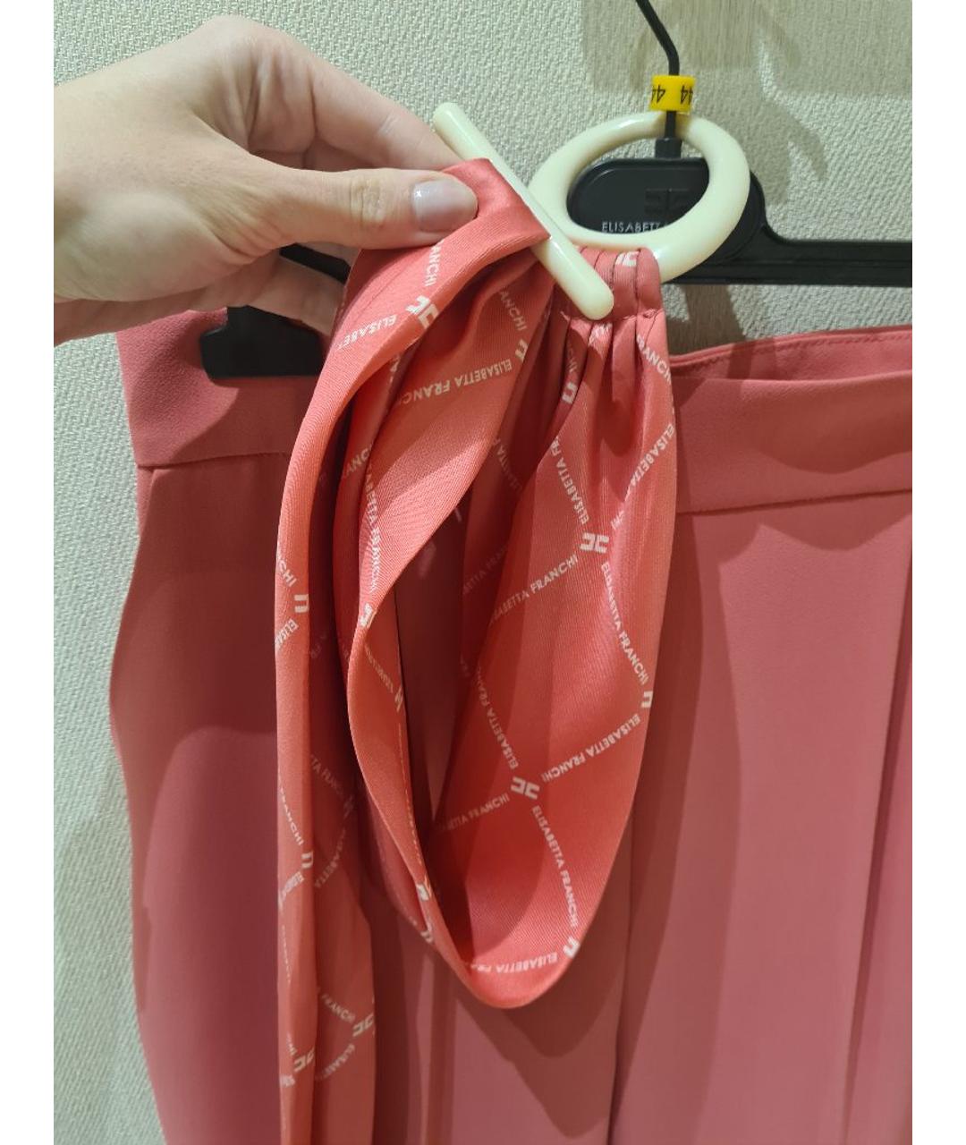 ELISABETTA FRANCHI Розовые полиэстеровые брюки узкие, фото 5
