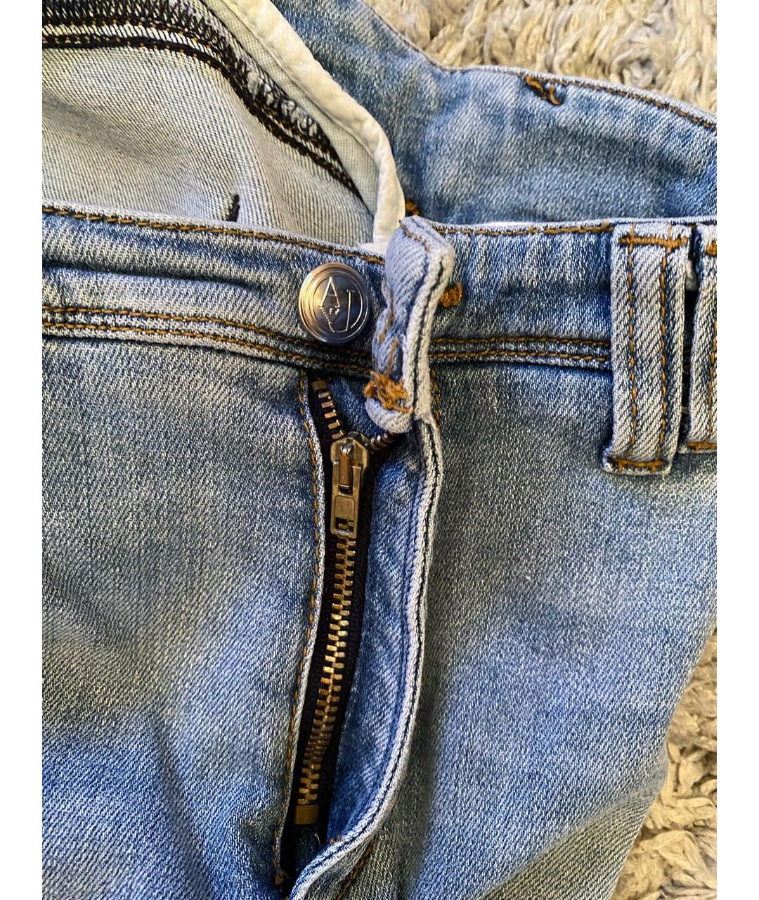 ARMANI JEANS Голубые хлопко-эластановые джинсы слим, фото 7
