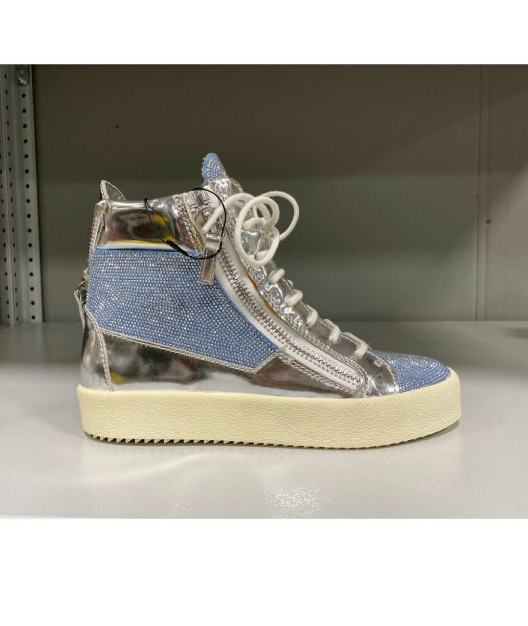 GIUSEPPE ZANOTTI DESIGN Серебряные кожаные кеды, фото 5