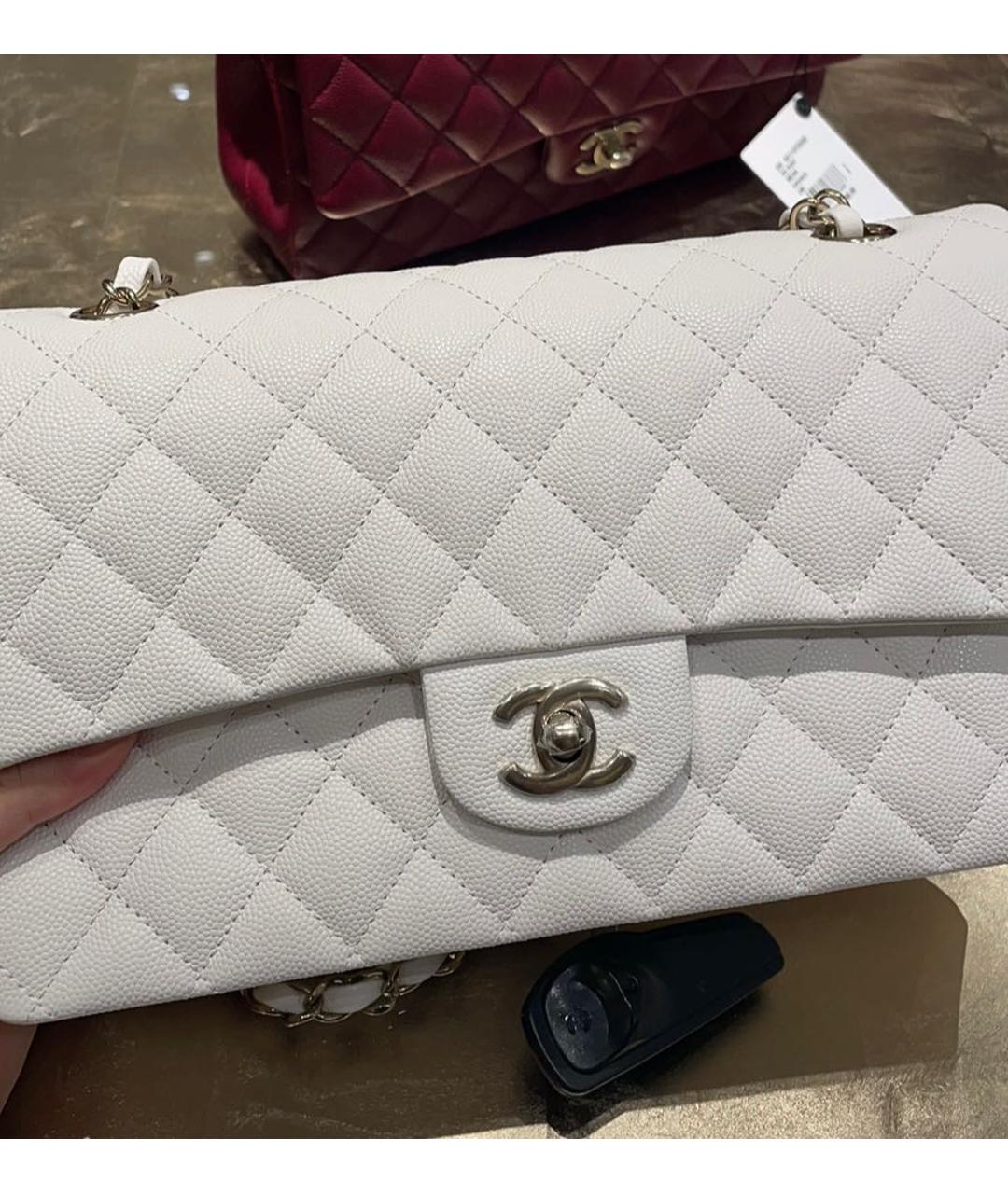 CHANEL Белая кожаная сумка через плечо Classic Flap для женщин