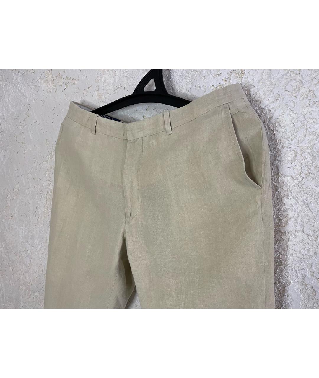 POLO RALPH LAUREN Бежевые льняные классические брюки, фото 2