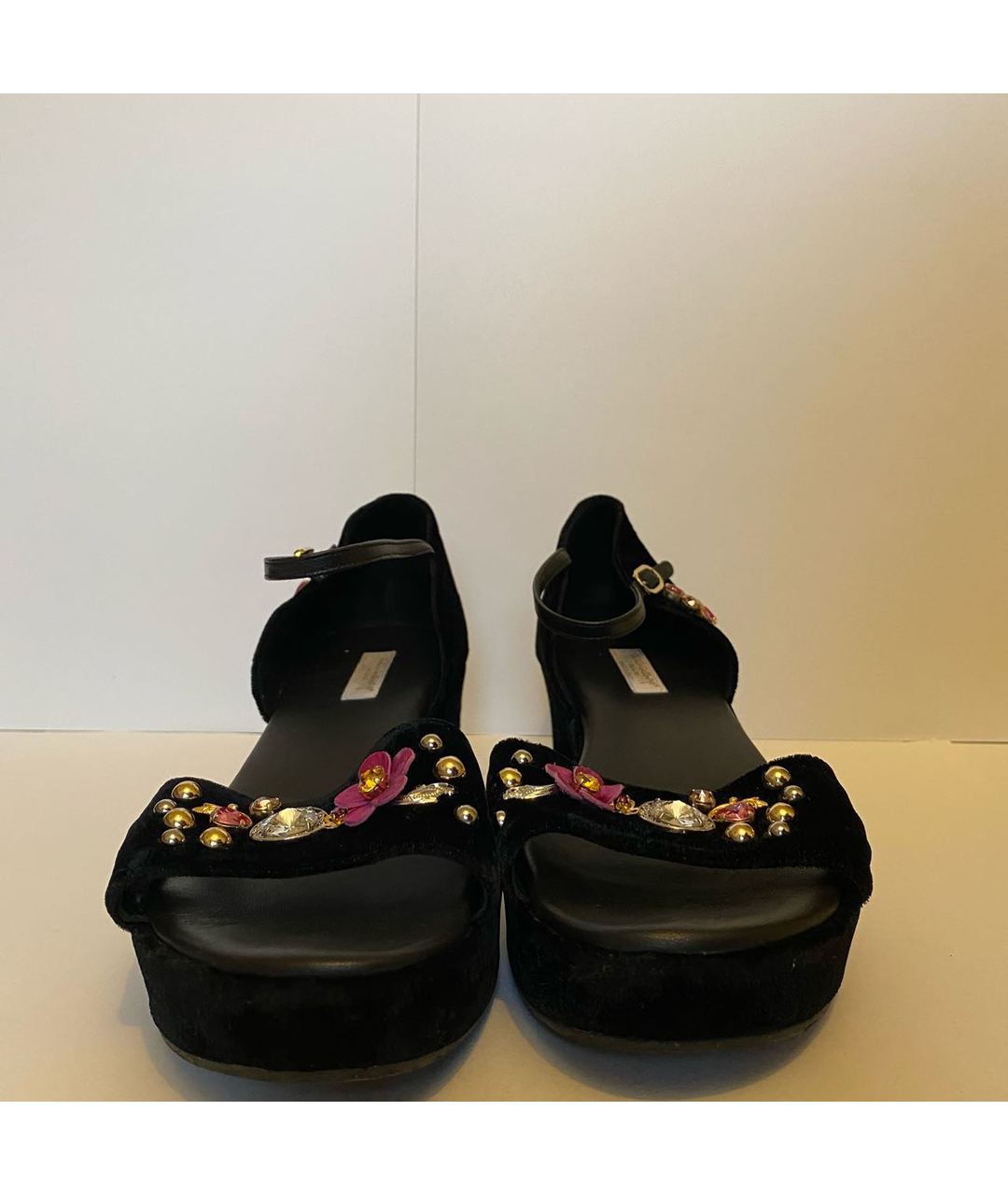 DOLCE & GABBANA KIDS Черные бархатные сандалии и шлепанцы, фото 5