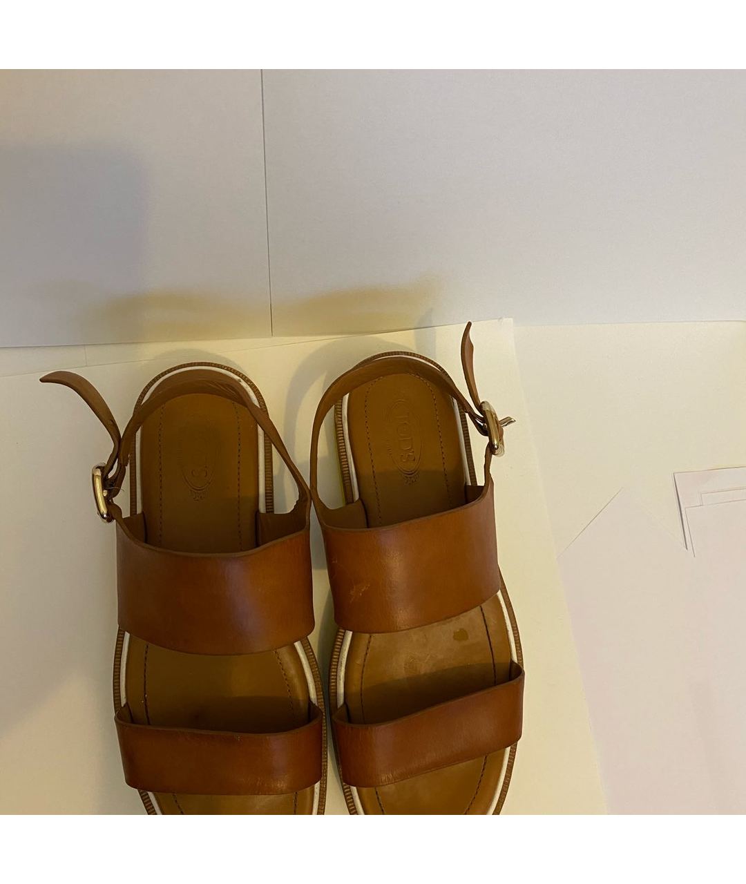 TOD'S Коричневые кожаные сандалии и шлепанцы, фото 3