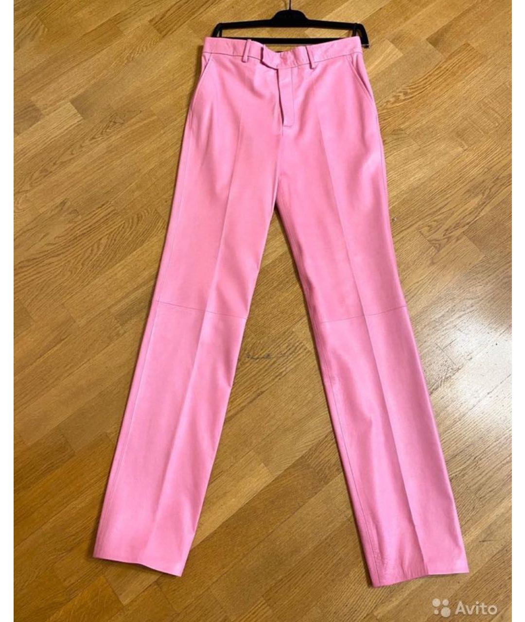 GUCCI Розовые кожаные прямые брюки, фото 9