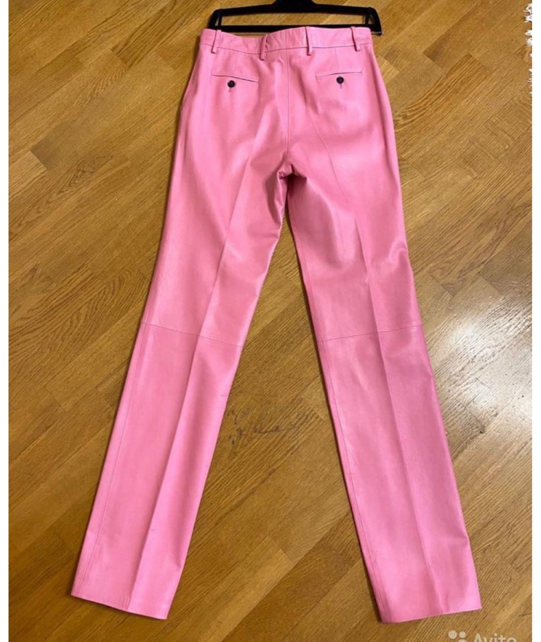GUCCI Розовые кожаные прямые брюки, фото 2