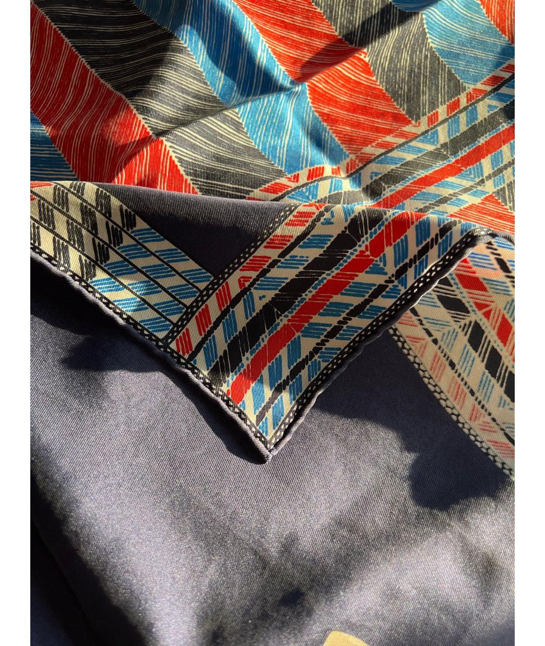 HERMES Темно-синий шелковый платок, фото 4