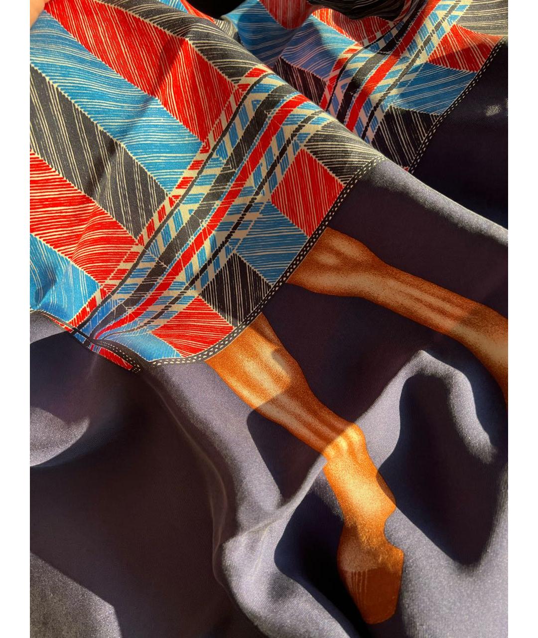 HERMES Темно-синий шелковый платок, фото 2