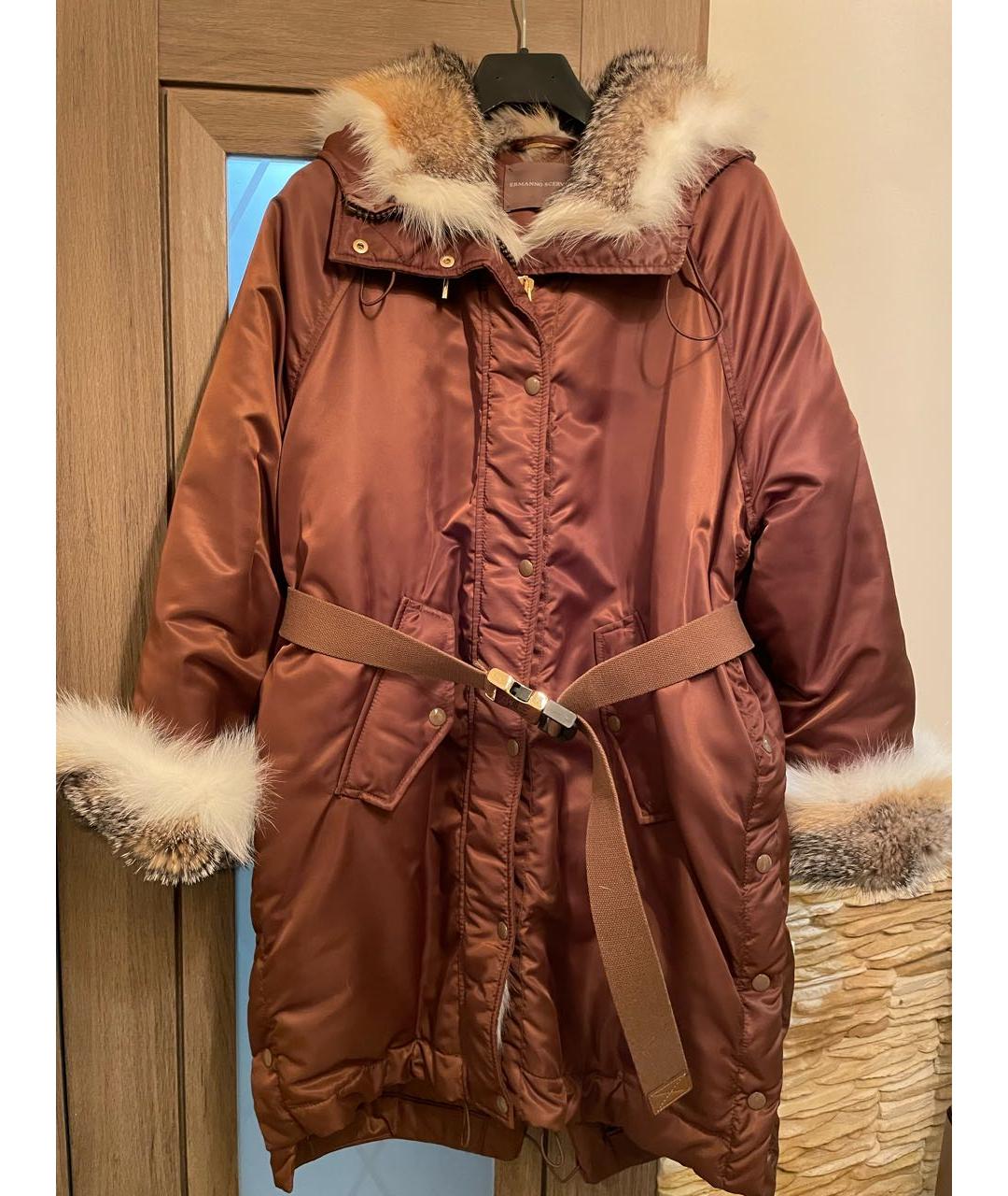 ERMANNO SCERVINO Коричневая полиэстеровая парка, фото 9