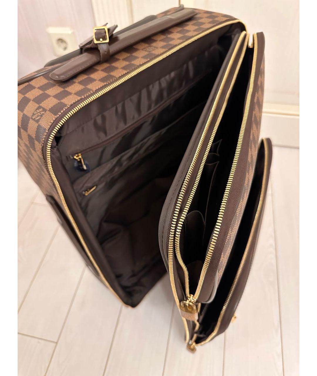 LOUIS VUITTON Коричневый кожаный чемодан, фото 4