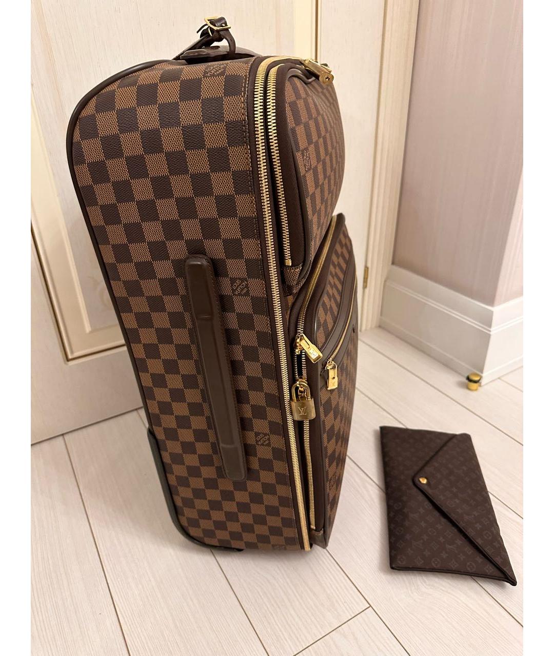 LOUIS VUITTON Коричневый кожаный чемодан, фото 6