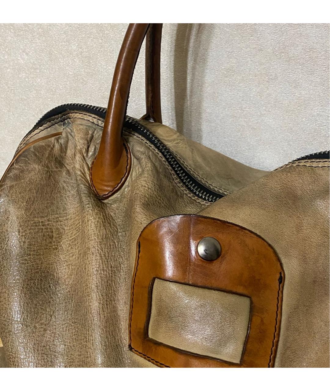 NUMERO 10 Хаки кожаная дорожная/спортивная сумка, фото 6