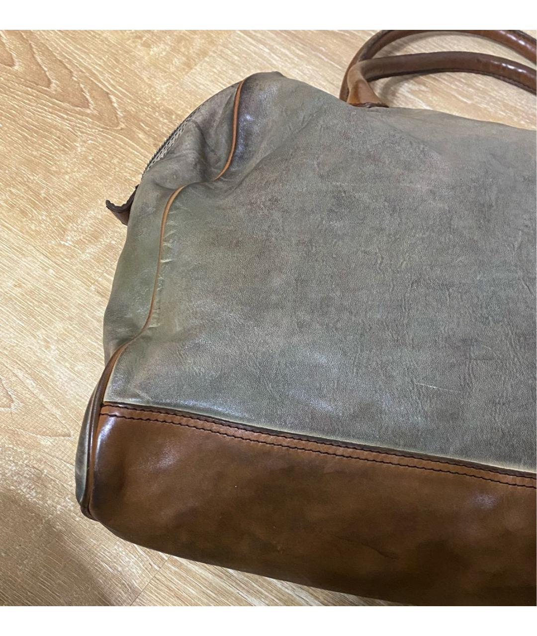 NUMERO 10 Хаки кожаная дорожная/спортивная сумка, фото 3