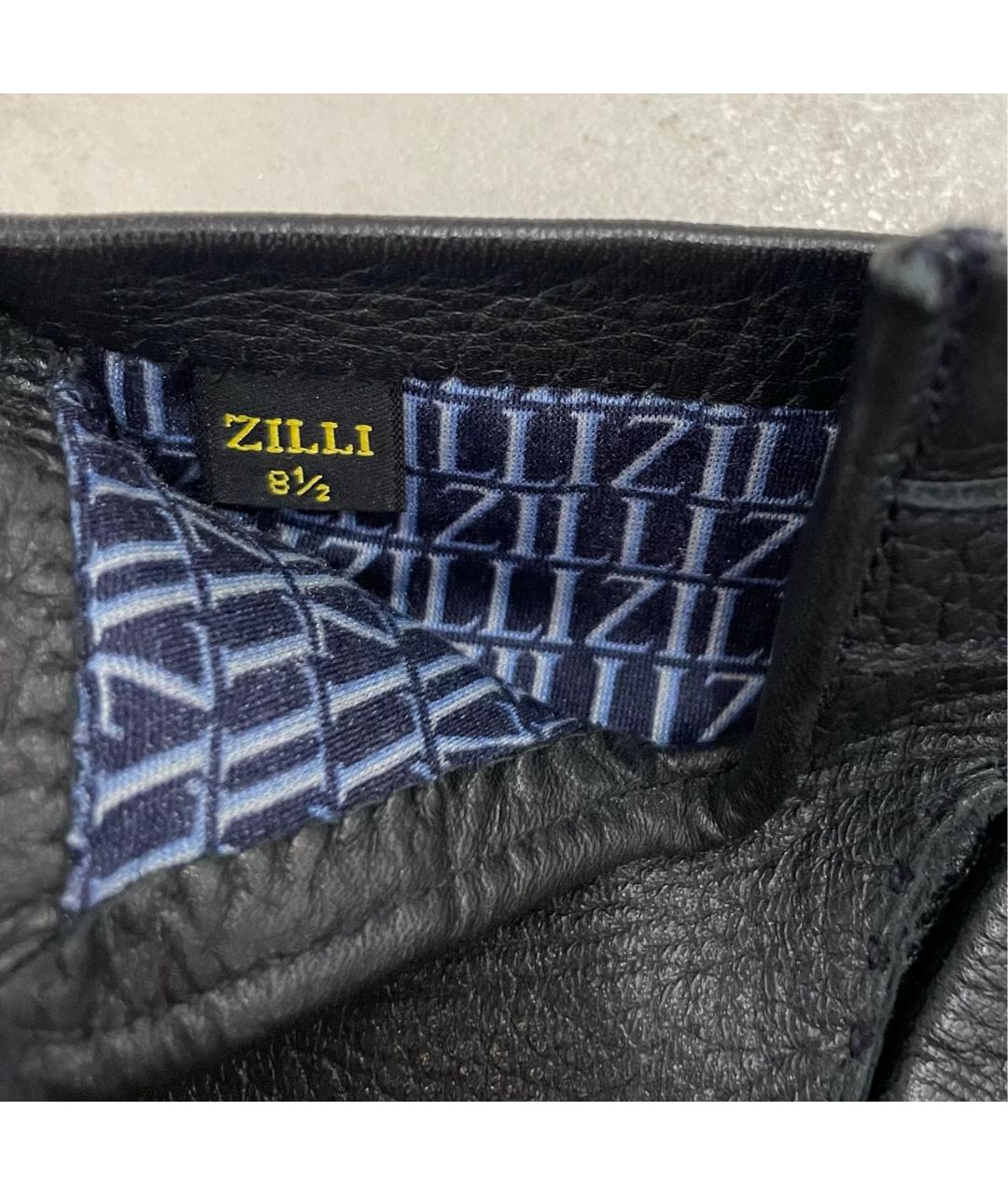 ZILLI Темно-синие кожаные перчатки, фото 3