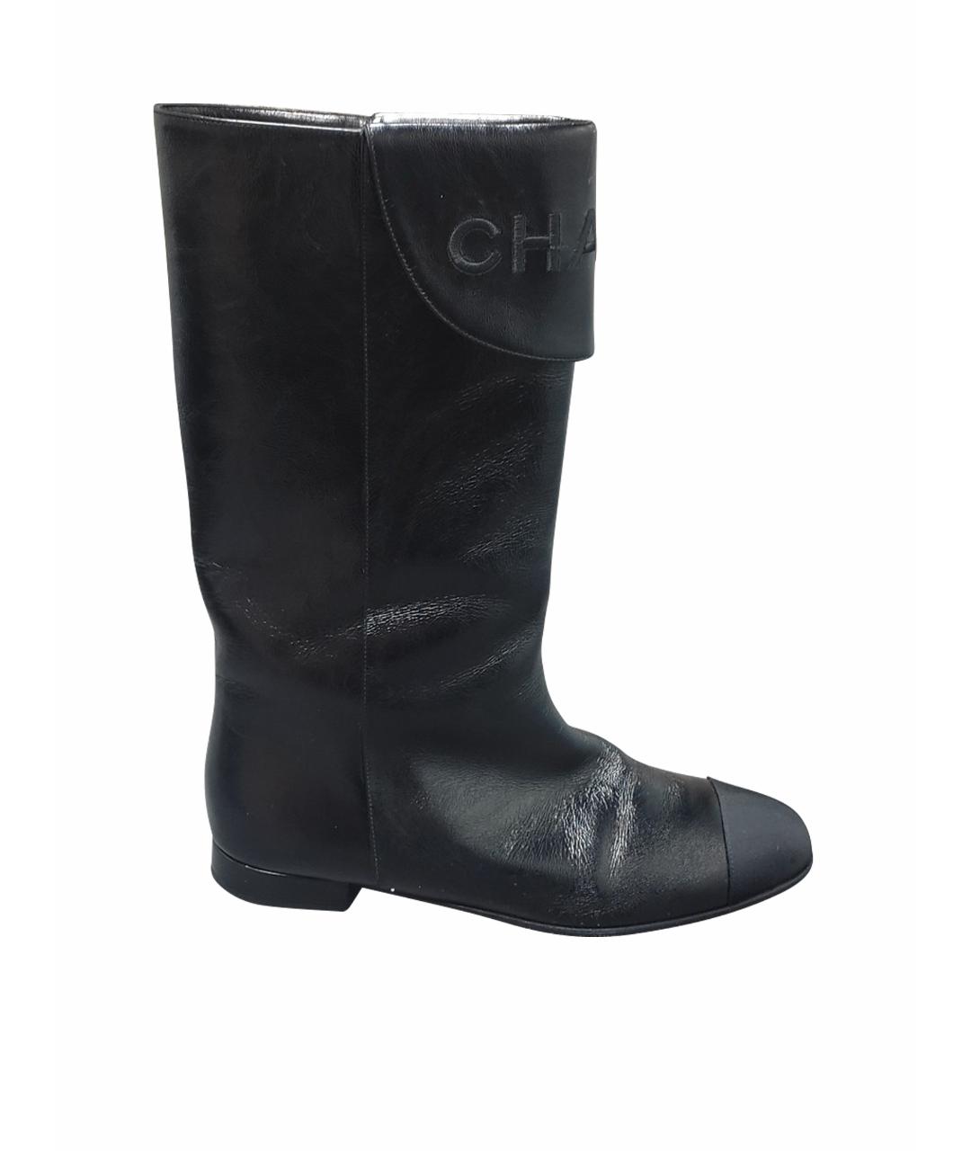 CHANEL Черные кожаные сапоги, фото 1