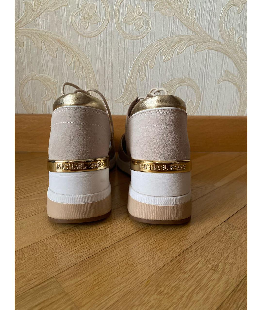 MICHAEL KORS Бежевые кожаные кроссовки, фото 4