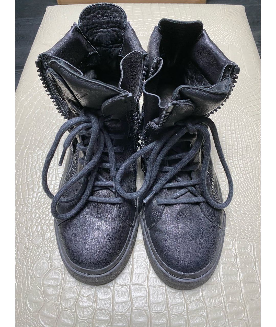 GIUSEPPE ZANOTTI DESIGN Черные кожаные кроссовки, фото 2
