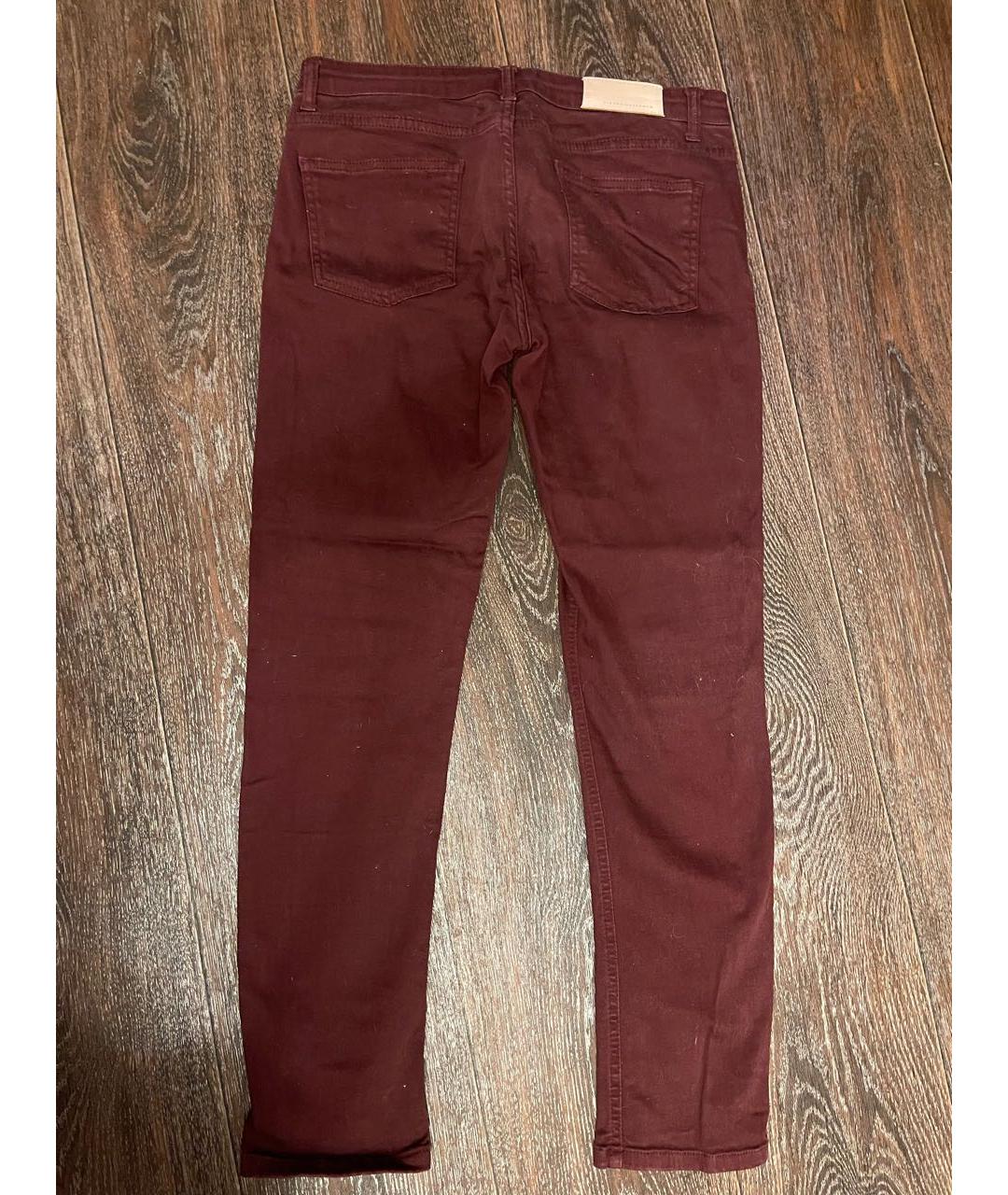 VICTORIA BECKHAM Бордовые хлопко-эластановые прямые джинсы, фото 2