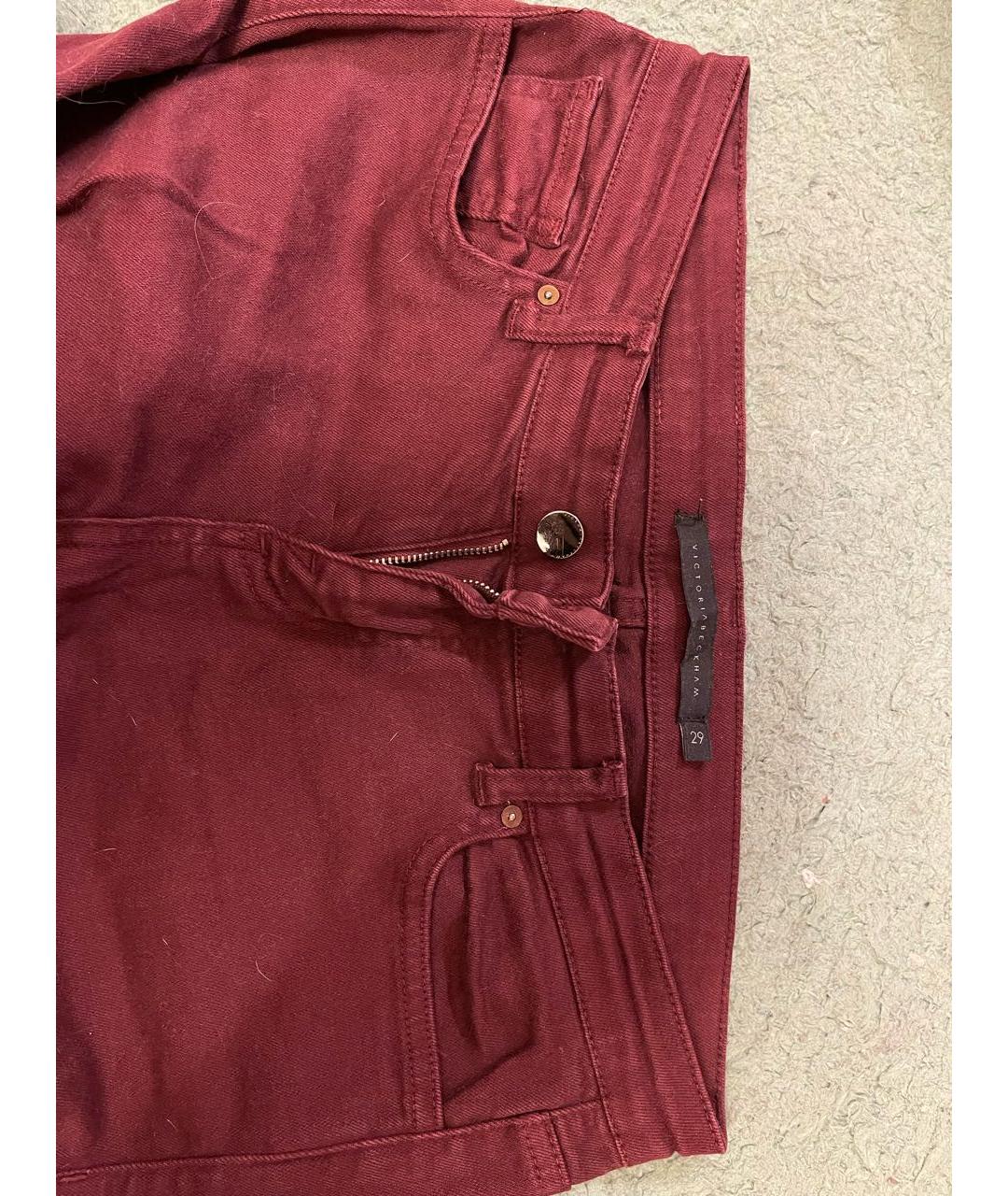 VICTORIA BECKHAM Бордовые хлопко-эластановые прямые джинсы, фото 5