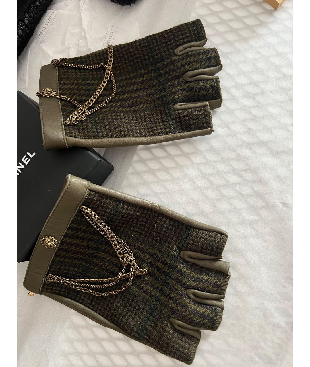 CHANEL Зеленые кожаные митенки, фото 2