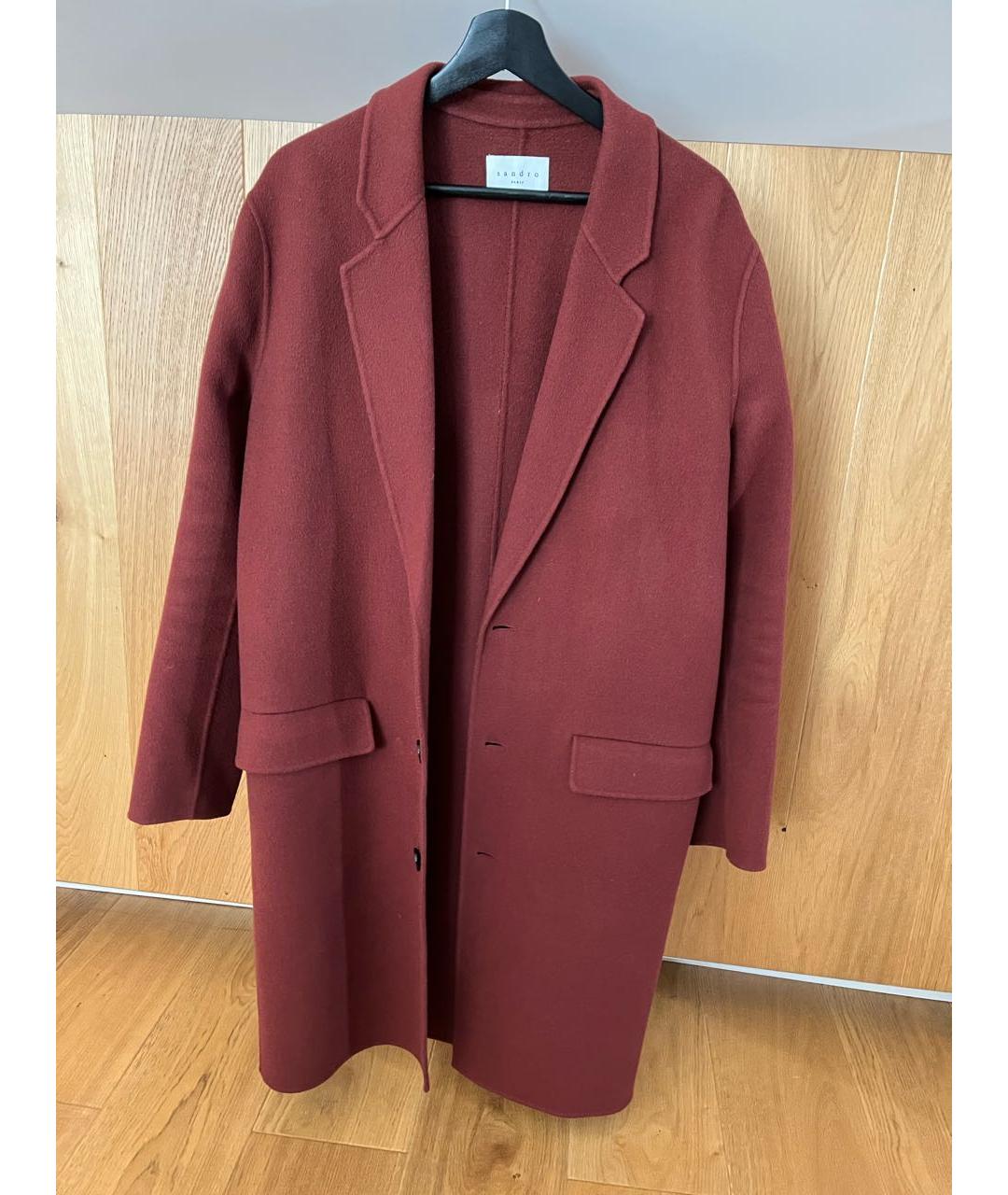 SANDRO Бордовое шерстяное пальто, фото 2