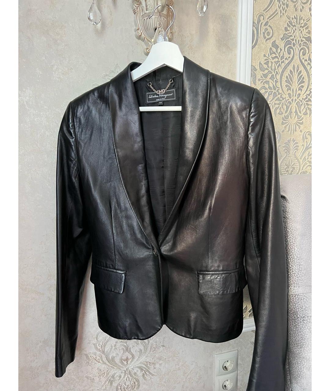 SALVATORE FERRAGAMO Черный кожаный жакет/пиджак, фото 3