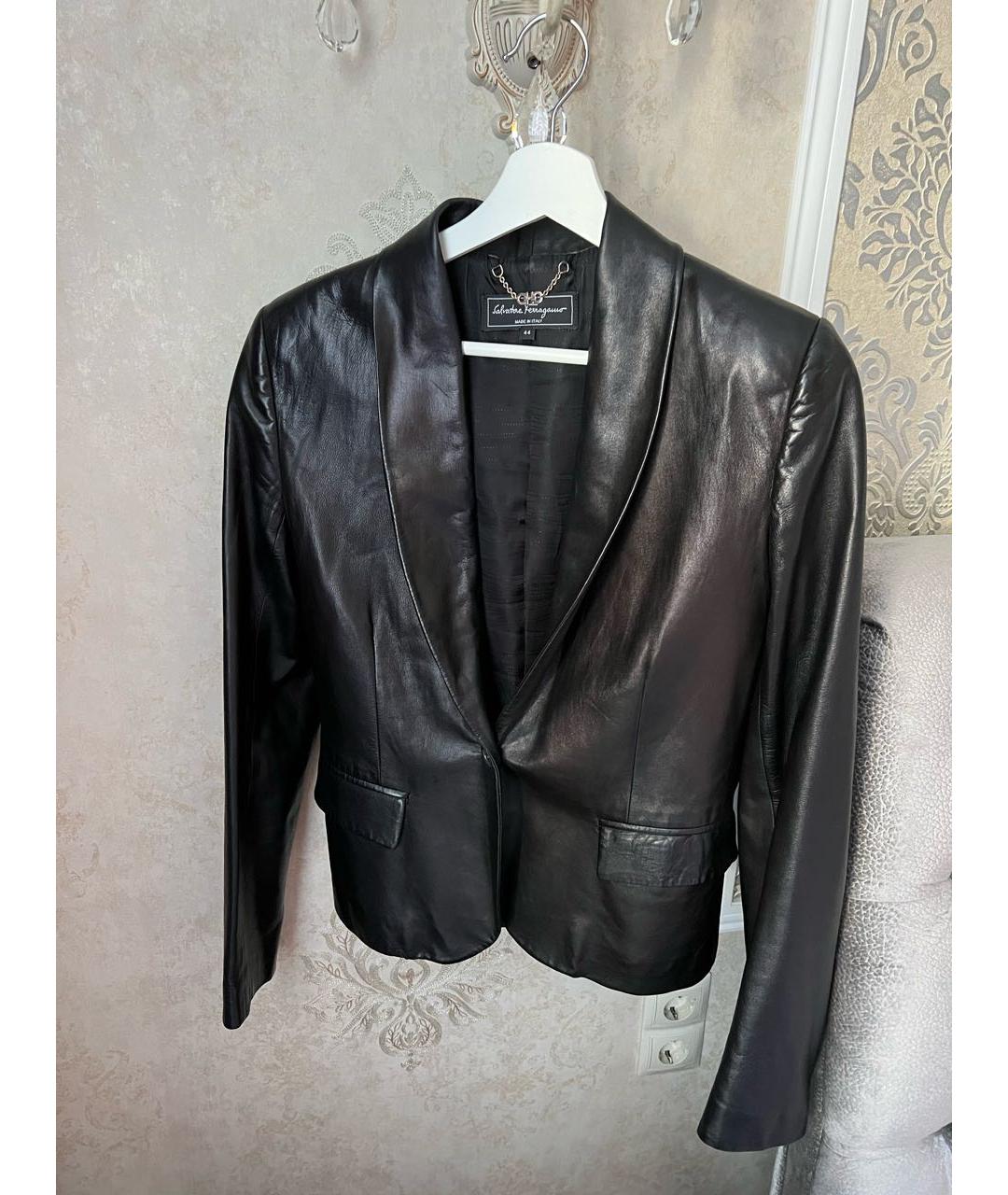 SALVATORE FERRAGAMO Черный кожаный жакет/пиджак, фото 2