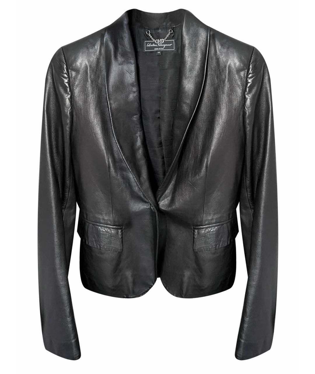 SALVATORE FERRAGAMO Черный кожаный жакет/пиджак, фото 1