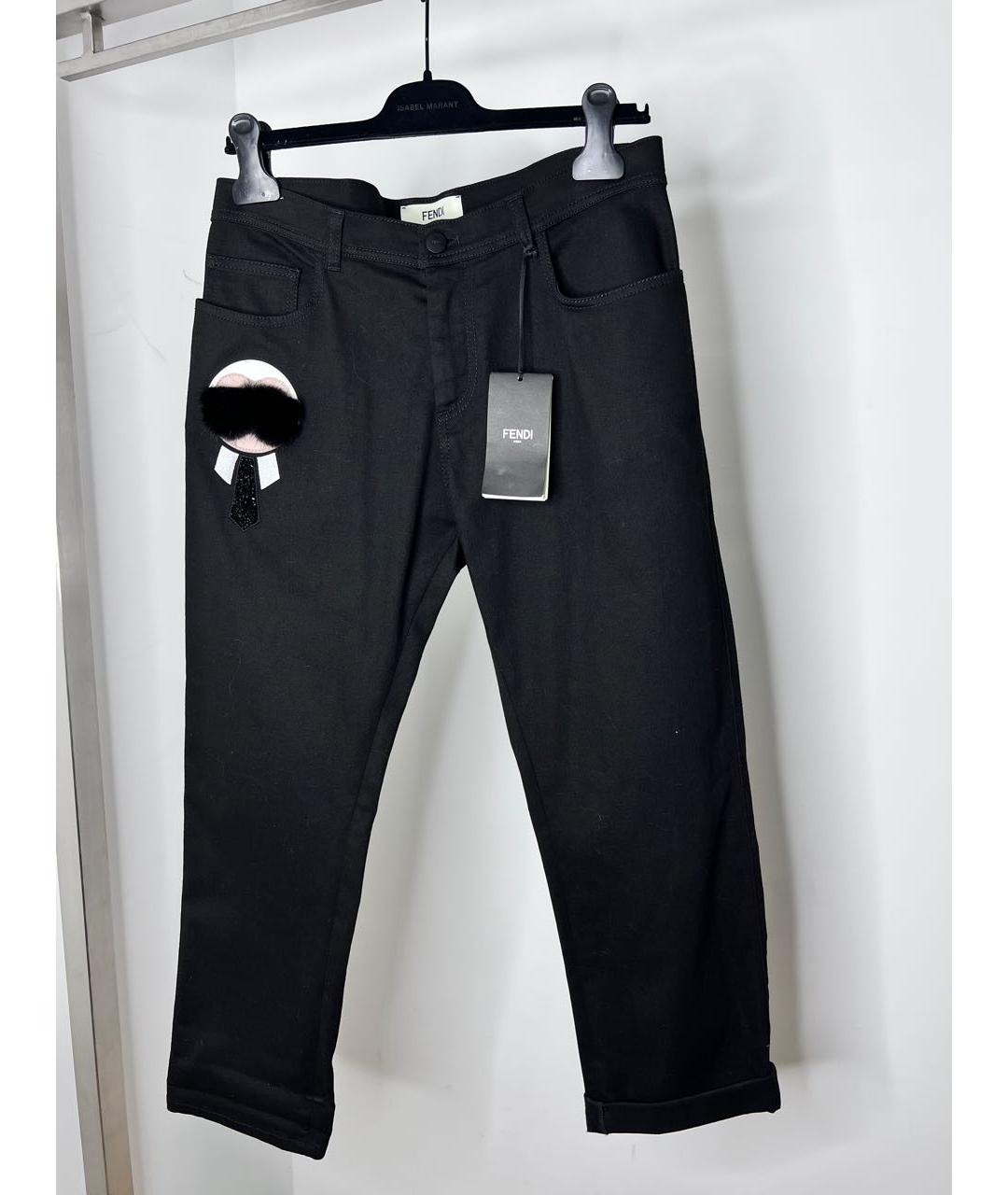 FENDI Черные хлопко-эластановые прямые джинсы, фото 2