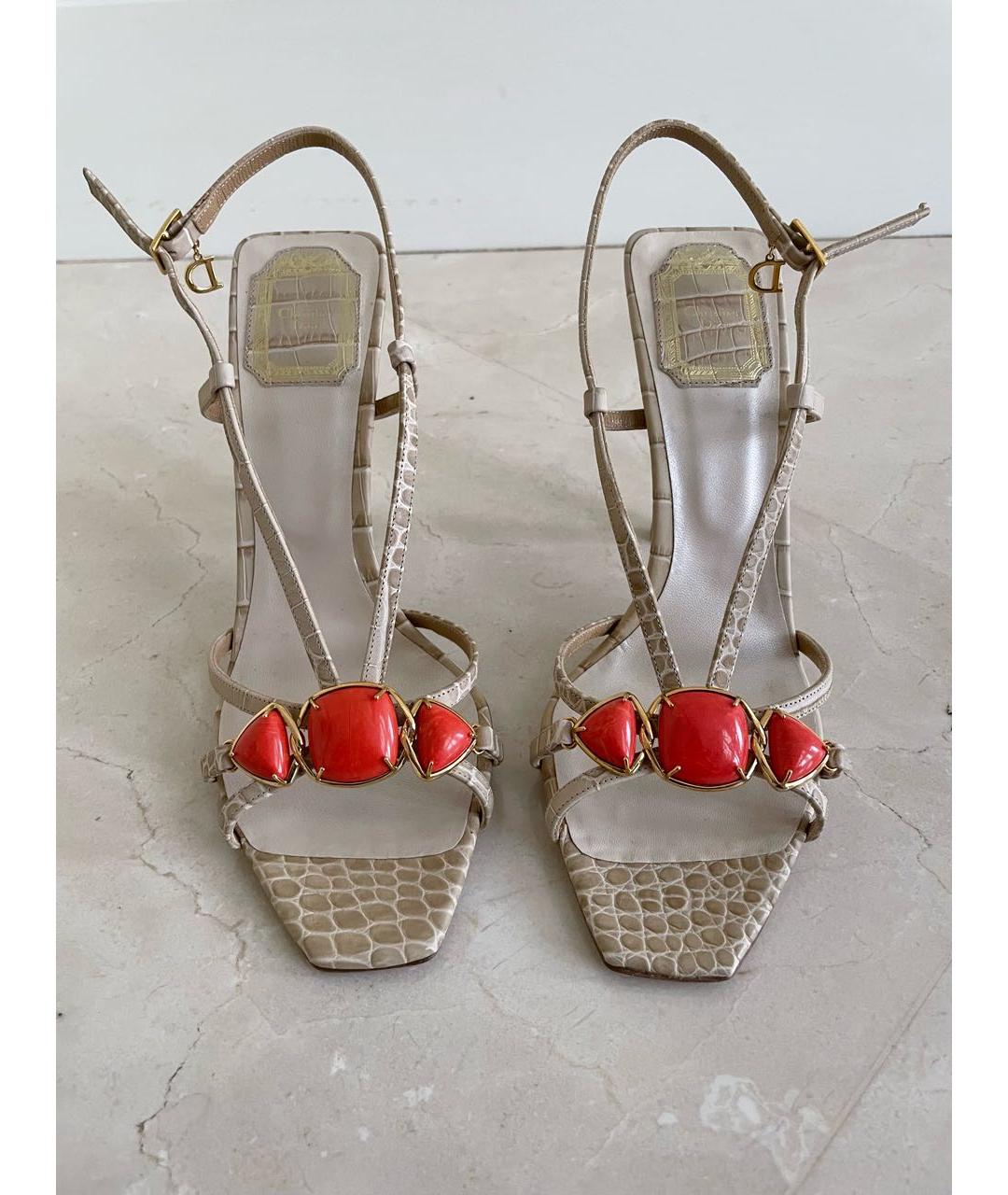 CHRISTIAN DIOR Бежевые кожаные босоножки, фото 2