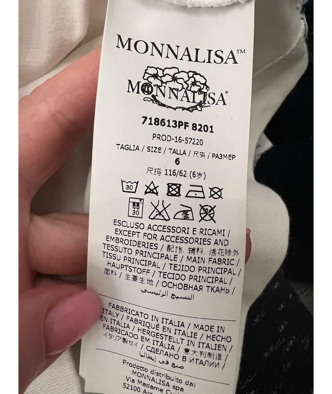 MONNALISA Белый хлопковый детская футболка / топ, фото 4