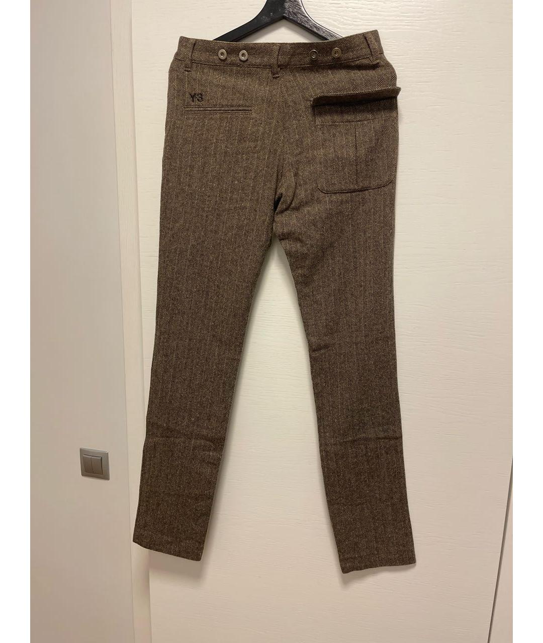 Y3 SPORT Коричневые шерстяные прямые брюки, фото 2