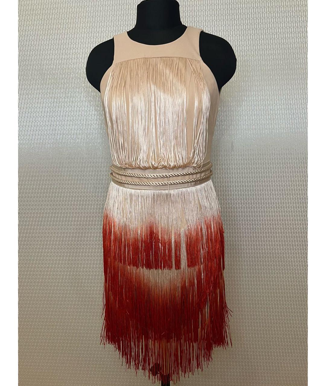 ELISABETTA FRANCHI Бежевое полиамидовое коктейльное платье, фото 9