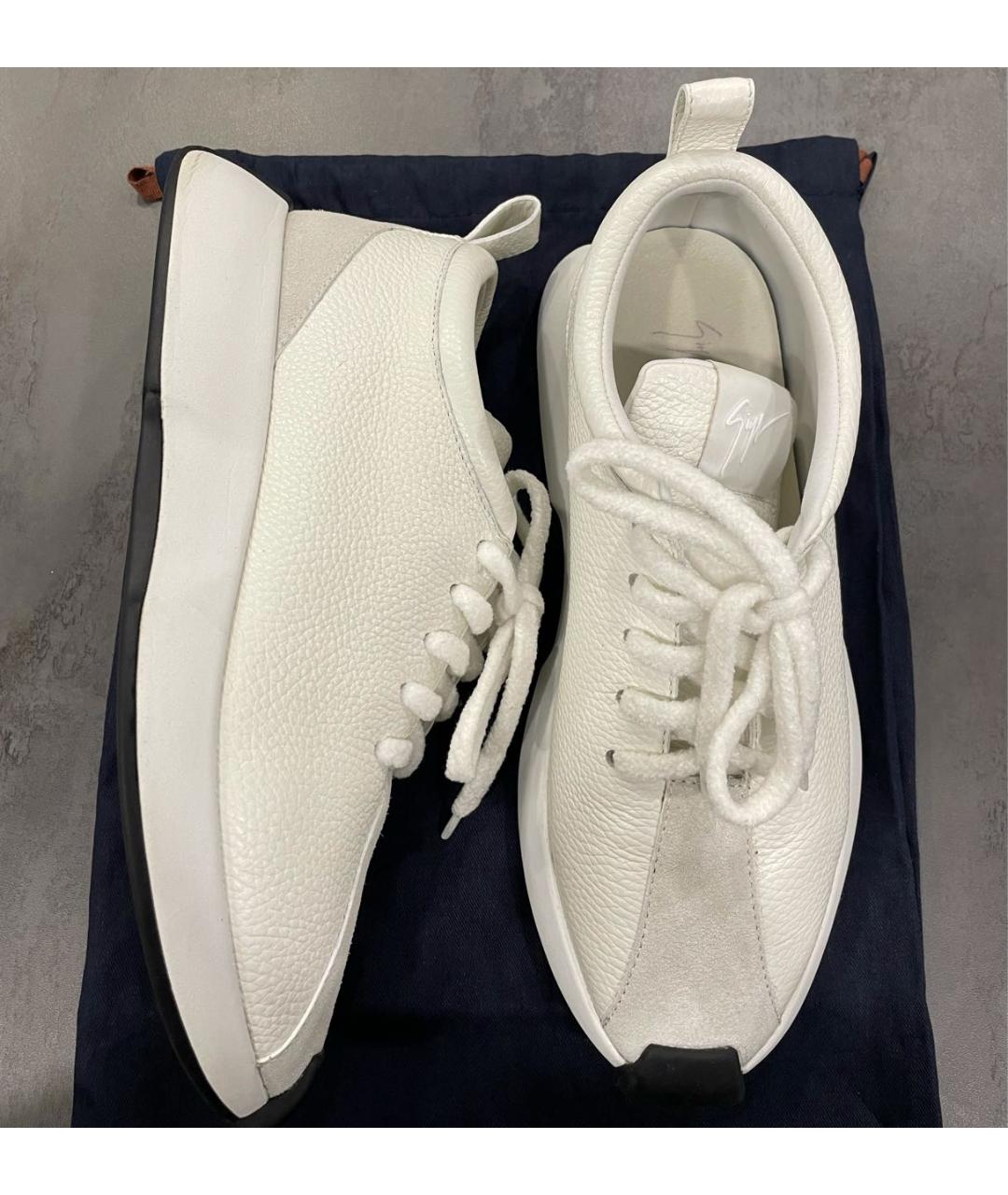 GIUSEPPE ZANOTTI DESIGN Белые кожаные низкие кроссовки / кеды, фото 3