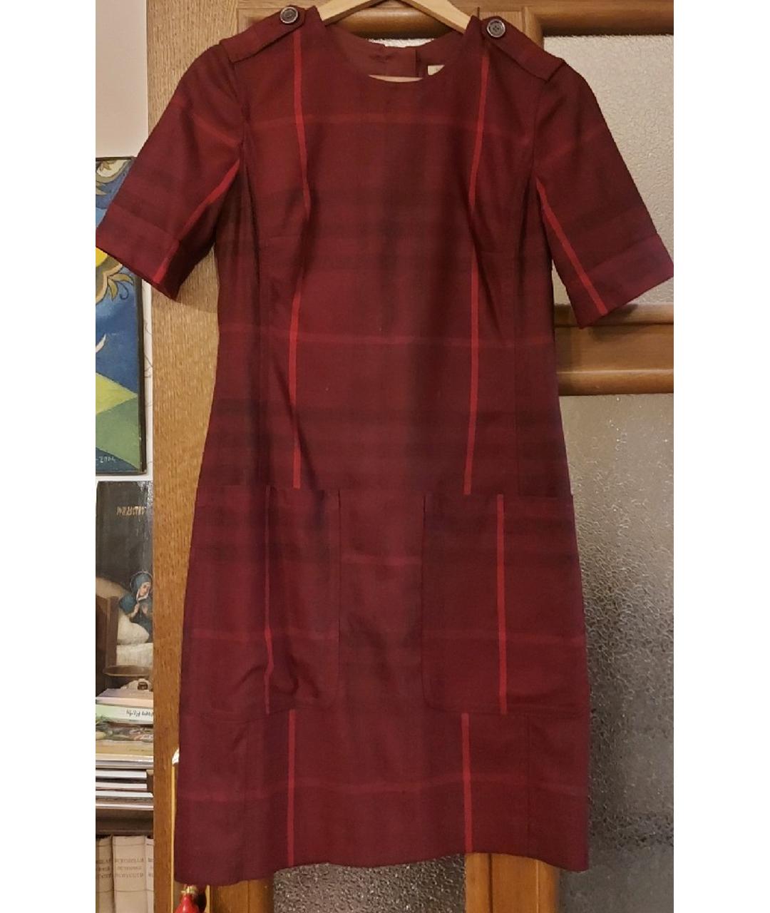 BURBERRY Бордовое шерстяное повседневное платье, фото 6