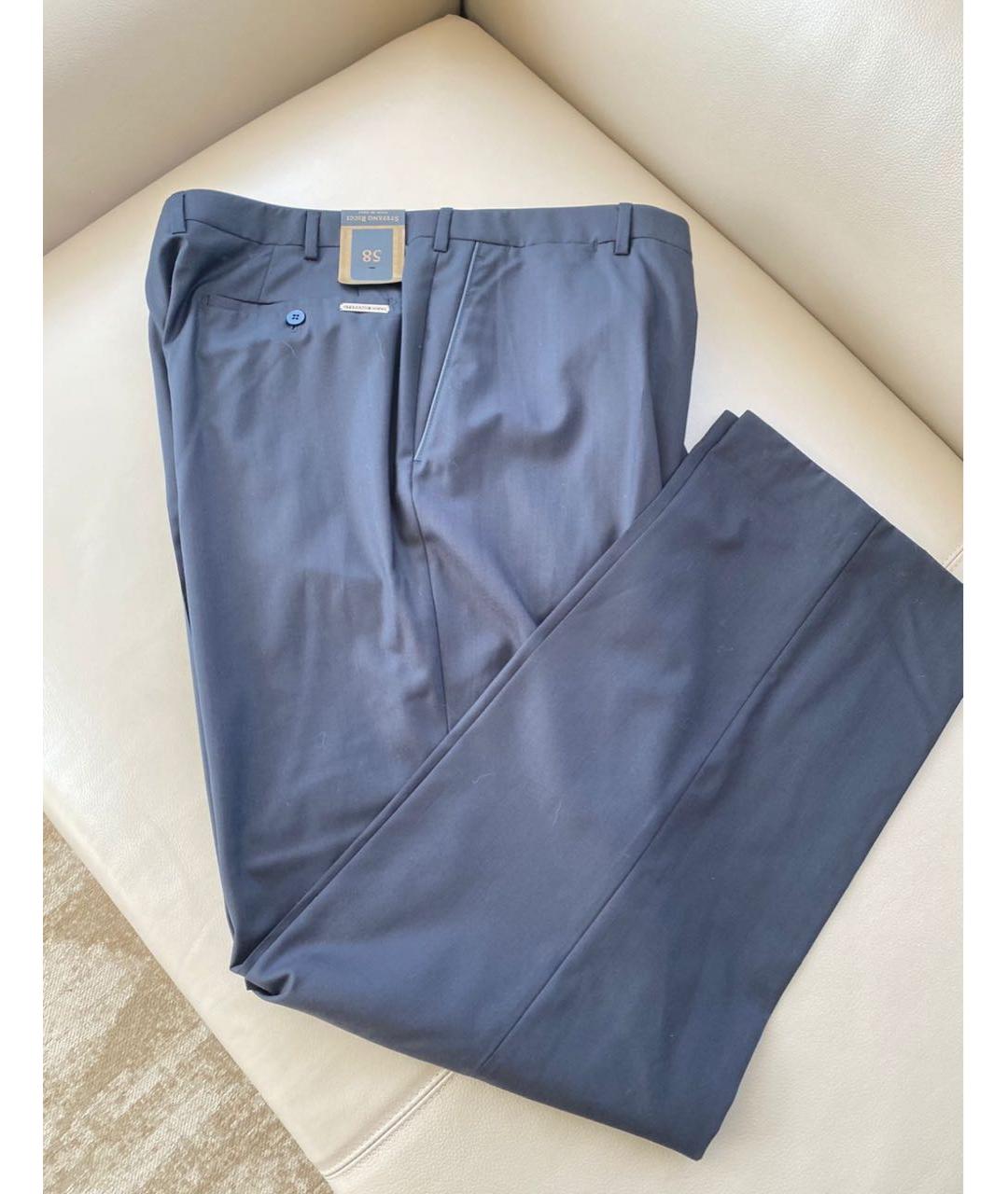 STEFANO RICCI Темно-синие шерстяные классические брюки, фото 3