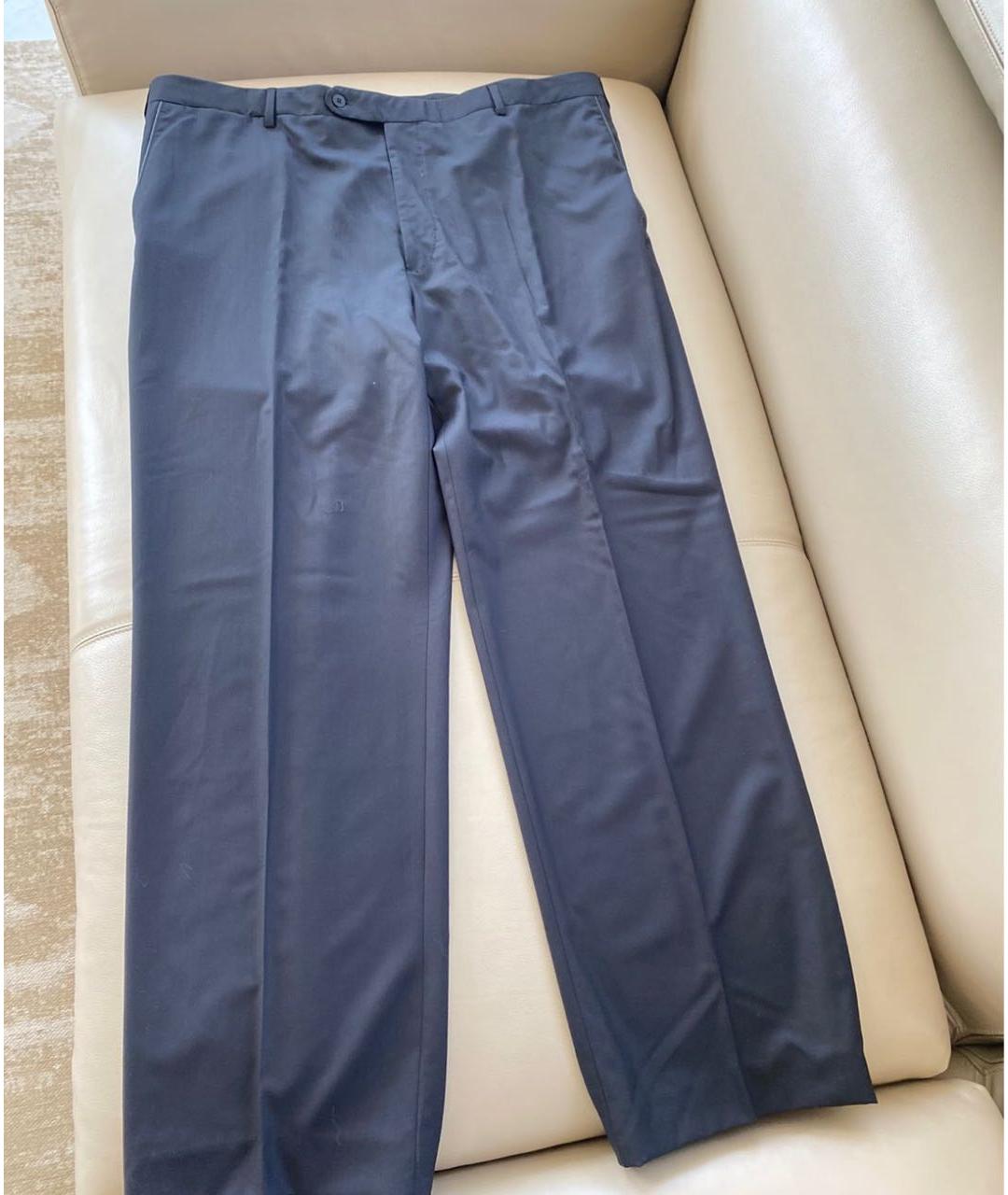 STEFANO RICCI Темно-синие шерстяные классические брюки, фото 8