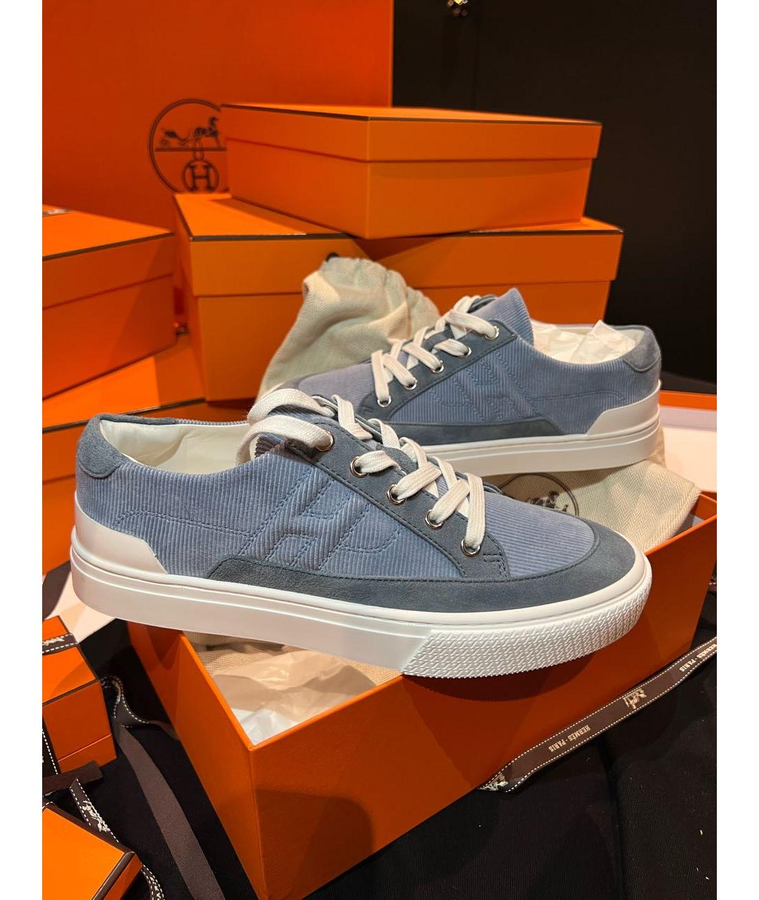 HERMES Голубые замшевые кроссовки, фото 5