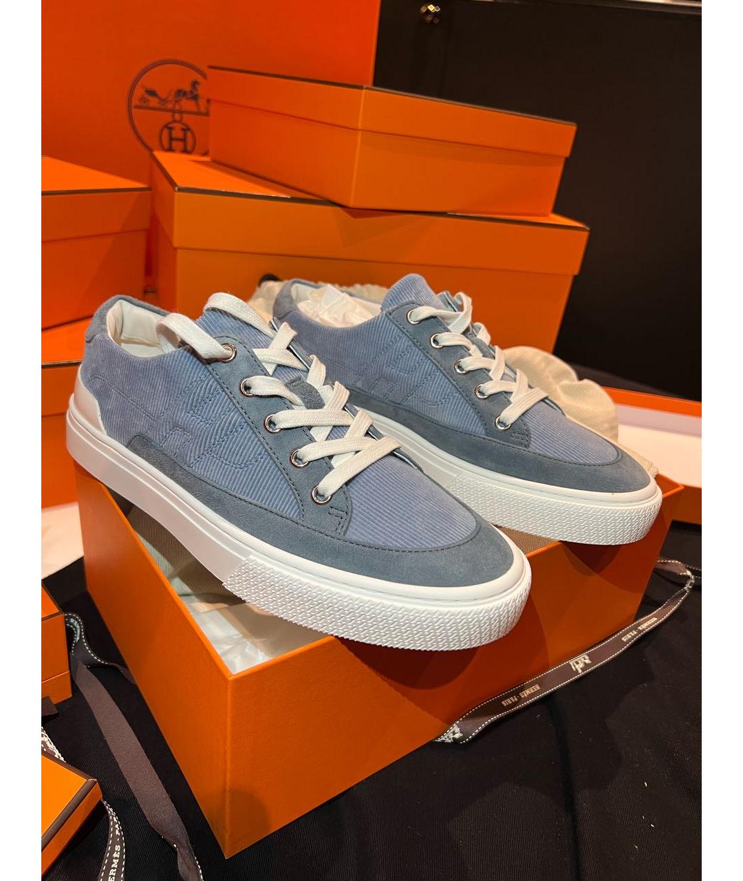 HERMES Голубые замшевые кроссовки, фото 2